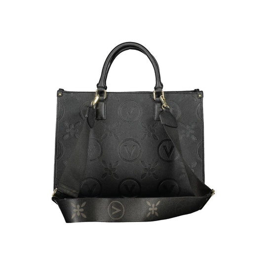 Valentino Bags black polyethylene handbag with dual handles and adjustable strap, featuring a stylish embossed pattern.